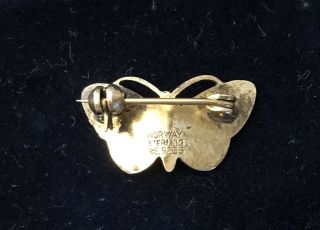 Vintage David Anderson Norway Sterling Silver 925S Butterfly Brooch White Enamal 2