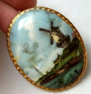 Rare Vintage Signed Aynsley Hand Painted England Windmill 2 " Brooch G2750
