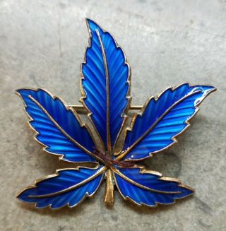 Bernard Meldahl Norway Sterling Silver Blue Enamel Leaf Brooch Pin Vintage