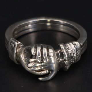 Vtg Sterling Silver - Fede Gimmel Puzzle Friendship Hands Heart Ring Size 5 - 4g