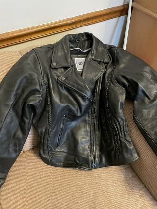 Vintage Black Motorcycle Leather Jacket - Size M