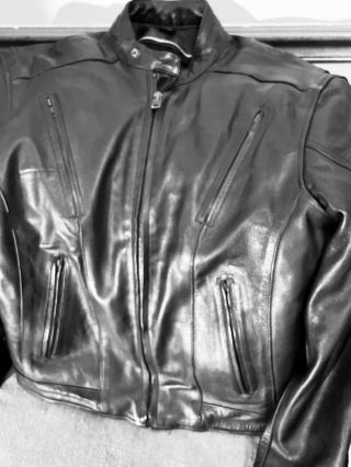 Vintage Black Motorcycle Leather Jacket - Size 46