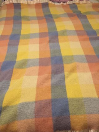Vintage 100 Wool Blanket W Satin Trim Multicolor 69 X 62
