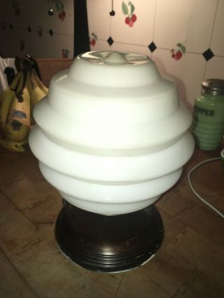 Vintage Art Deco Ceiling Mount Bath Light Fixture Milk Glass Beehive Globe 2