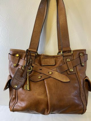 Fossil Long Live Vintage " Adrina " Brown Leather Purse Shoulder Shopper Tote Bag