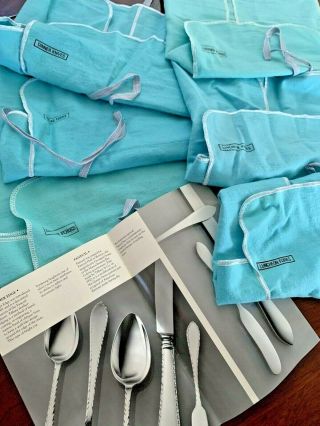 6 Vintage Tiffany & Co.  Sterling Silver Flatware Storage Pouches Knives / Forks