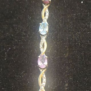 Vintage 925 sterling gold vermeil multi colored semi precious stone bracelet 3