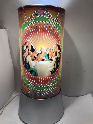 Vintage Psychedelic Rotating Motorized Light Lamp Jesus The Last Supper Swirling