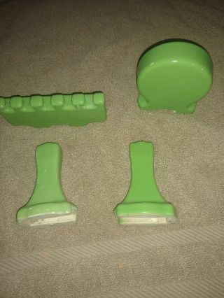 Vintage Ceramic Soap Dish And Tooth Brush holder Jade Green Mid Century Round. 2