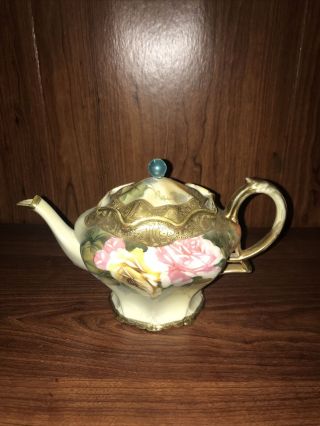 Nippon Teapot Hand Painted Floral And Gold Vintage