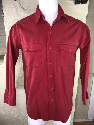 Vintage Usa Made Ll Bean Script Cursive Chamois Flannel Shirt Red Sz 15.  5 Medium
