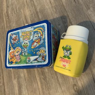 Vintage 1985 Jim Henson’s Muppet Babies Metal Lunch Box Thermos Cracked