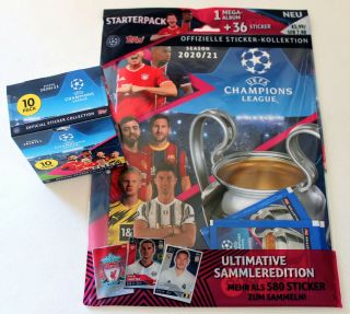 Topps Champions League 2020/2021 - Display Box 30 Tüten,  Album Starter Pack