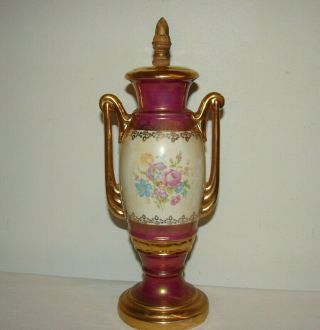 Antique Vintage Porcelain Urn Vase Unique Wood Acorn Finial Marked Fb