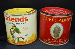 2 Vtg Smoking Tobacco 14 Oz Tins - Friends (p.  Lorillard) &price Albert (r.  J.  Reynolds)