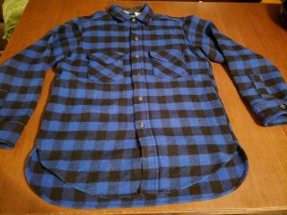 Vtg Woolrich Wool Blue Black Buffalo Plaid Lumberjack Button Shirt