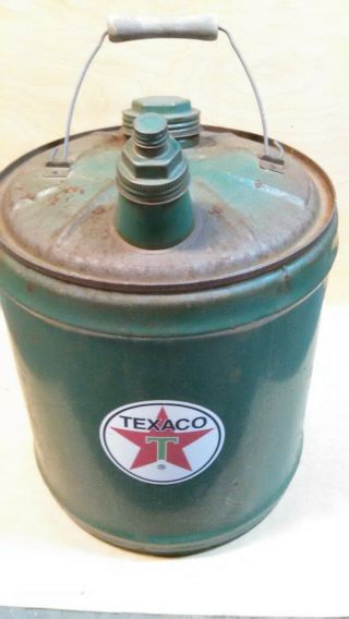 Vintage Texaco 5 Gallon Gas Can W/wood Handle Gas & Oil Advertising Collectible