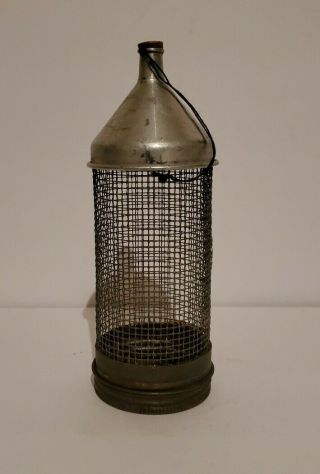 Vintage Cricket Bait Holder Steel Wire Cage With Aluminum And Screw Cap 1940 