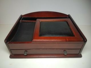 Vintage Mens Wood Jewelry Box Dresser Top Valet Change Organizer Storage Cabinet