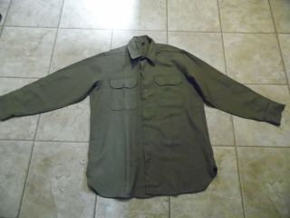 Vintage Wwii Army Green Wool Uniform Shirt With Gas Flap Size 16 / 34