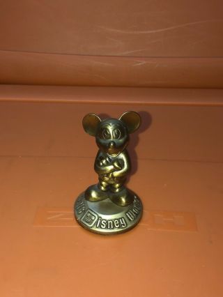 Vtg Walt Disney World Production Brass Mickey Mouse Desk Paperweight Statue 3”