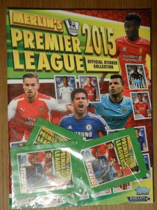 Topps Merlins Football 2015 Premier League Sticker Album Empty,  4 Packs