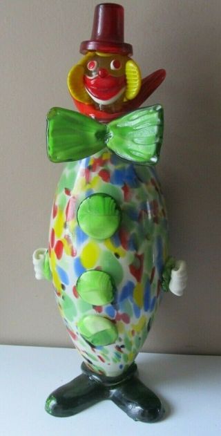 Large Vintage 1960s Murano Glass Clown 14 1/2 " Tall Bow Tie Italy Hat