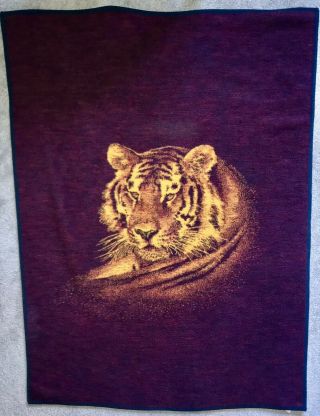 VTG BIEDERLACK BLANKET Tiger Blanket Throw Reversible MADE USA Vintage 2