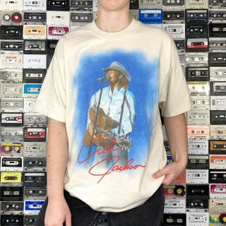 Vintage 1996 Alan Jackson Tour Shirt Size L Double Sided White Blue
