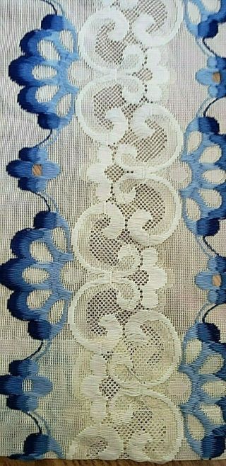 Vtg Blues&white Lace Curtains Panels 2 Pc Each 82 X 40 Inches