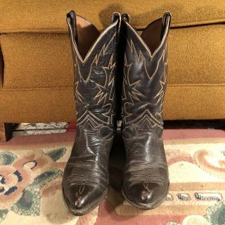 Vintage Tony Lama Dark Brown Leather Cowboy Boots Size 10 1/2 10.  5