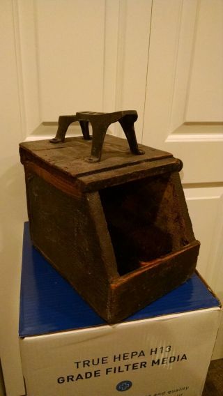Antique Wood & Cast Iron Shoe Shine Box With Brushes