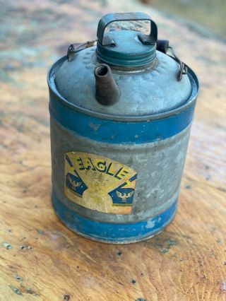 Vintage 1 Gal.  Metal Galvanized Kerosene Can - Eagle - Wooden Handle