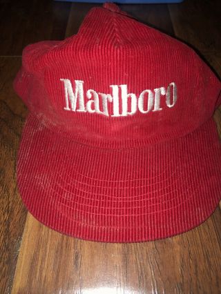 Vintage Marlboro Red Corduroy Hat Snap Back Adjustable
