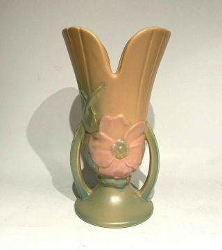 Vintage Weller Pottery Wild Rose Pink Blossom Double Handle 8 - 1/2 " Vase
