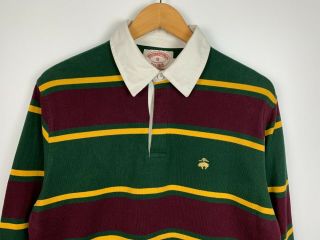 Vintage Men ' s Brooks Brothers Rugby Long Sleeve Shirt Green Red Striped Size S 2