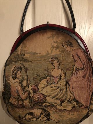 Antique Large Tapestry Handbag With Bakelite 2