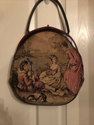 Antique Large Tapestry Handbag With Bakelite 3