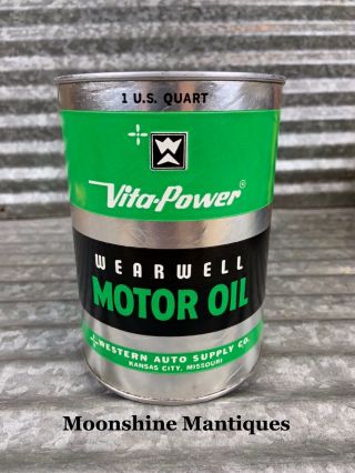 Vintage Western Auto Vita - Power Wearwell Motor Oil Can 1 Qt.  - Gas & Oil