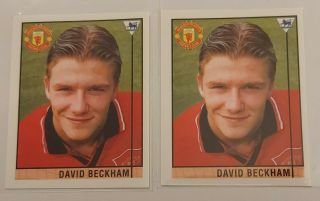 2 X David Beckham Rookie Merlin Premier League 96 Stickers Manchester United