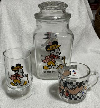 Vintage Disney Mickey Glass Cookie Jar For Good Little Boys And Girls,  2