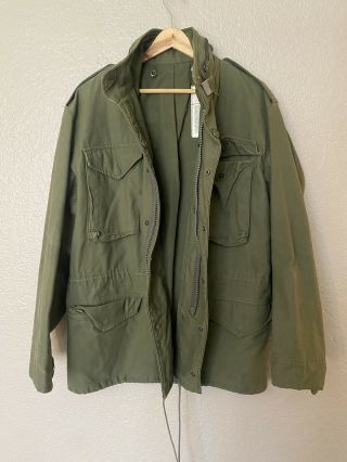 Vintage Army Green Military Jacket Coat Size M Usa Made American Apparel W/hood
