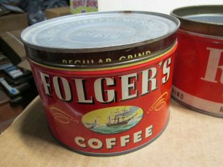 VINTAGE ROBIN COFFEE & FOLGERS COFFEE CANS REGULAR 1 LB. 3