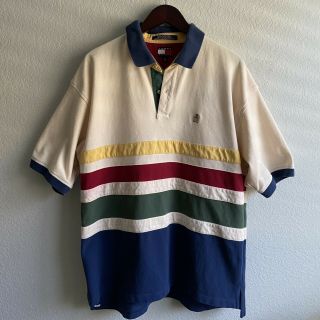 Vintage 90’s Tommy Hilfiger Horizontal Striped Color Block Crest Polo Shirt