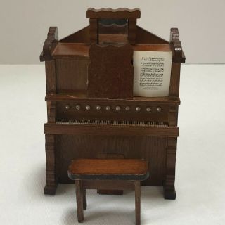 Vintage Miniature Upright Piano Music Box For Dollhouse M/taiwan Plays Fur Elise