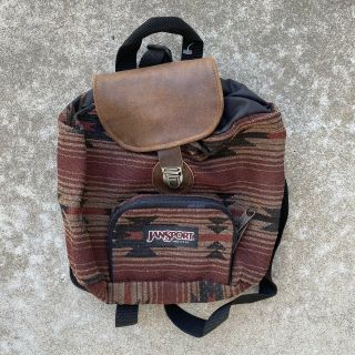Vintage Jansport Made In Usa Leather Aztec Pattern Rucksack Mini Backpack