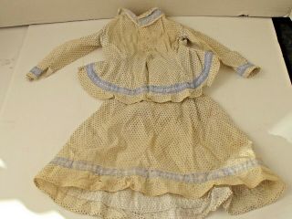 Antique White And Blue Cotton 2 Pc.  Dress For A Bisque Or Cloth Doll Homemade