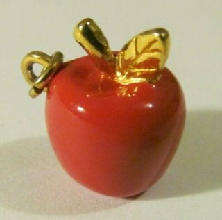 Vintage Puffy Fruit Enamel Gold Apple Fob Charm For Bracelet Or Necklace