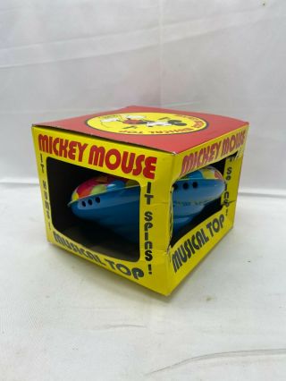 VINTAGE MICKEY MOUSE TIN MECHANICAL SPINNING TOP WALT DISNEY PRODUCTIONS 1978 2