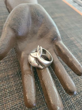 Vintage Large Sterling Silver Puffy Dolphin Ring Size 9